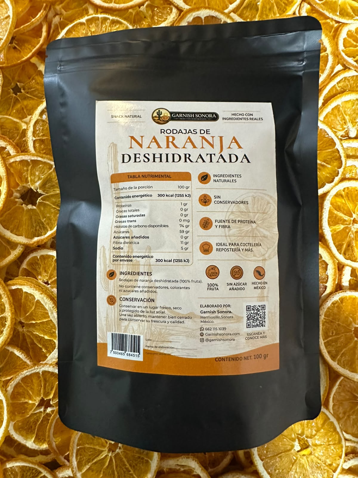 🍊 Naranja Deshidratada | 100 g | Garnish para Bebidas y Repostería | Garnish Sonora